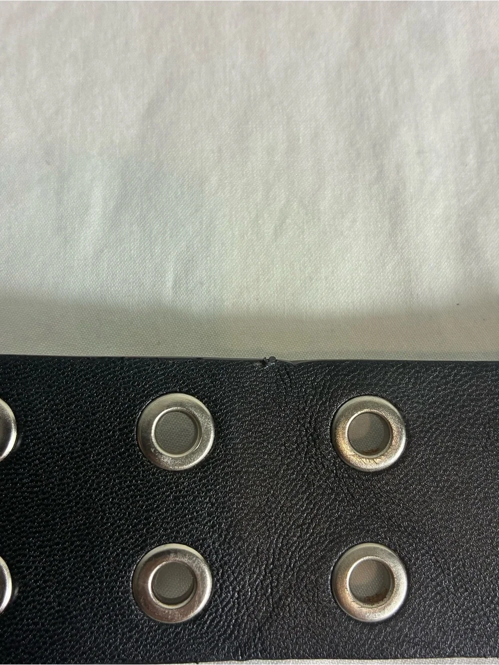 Womens belt Black faux Leather Belt double silver eyelets 34” long Y2K punk goth